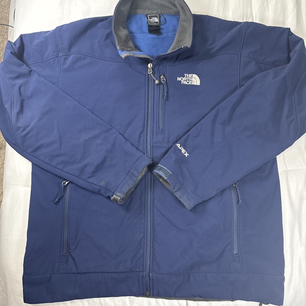 North Face Apex Bionic Jacket Mens Large Navy Blue Soft Shell Windbreaker Fleece